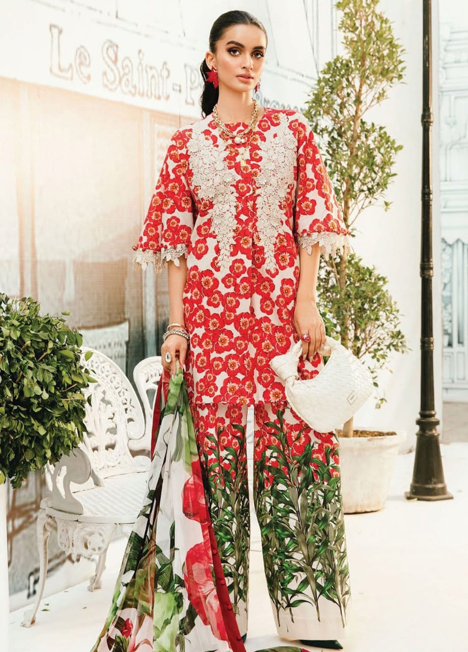 M.B Red Mprints 2025 Luxury Lawn Embroidered Collection Unstitched