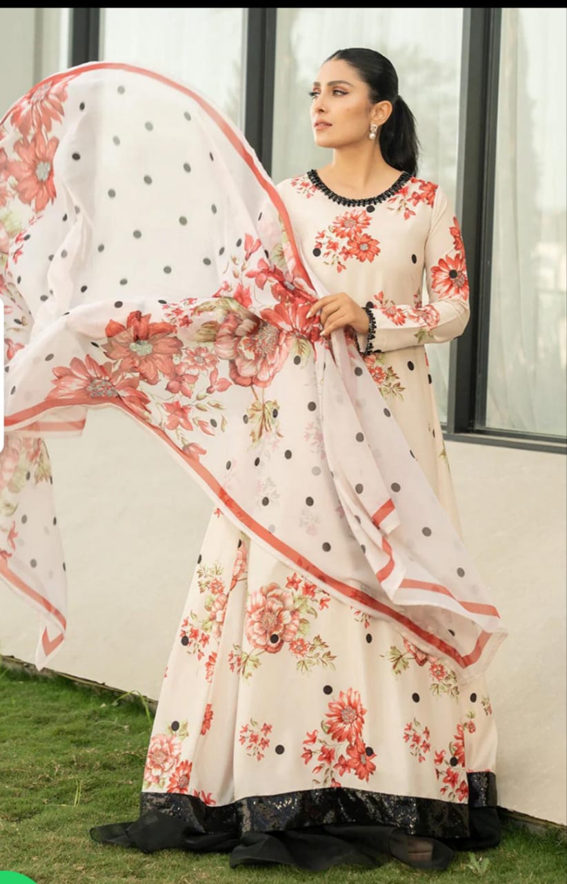 Lulusar Skin Flower Digital Print Emb Hand Work Dress