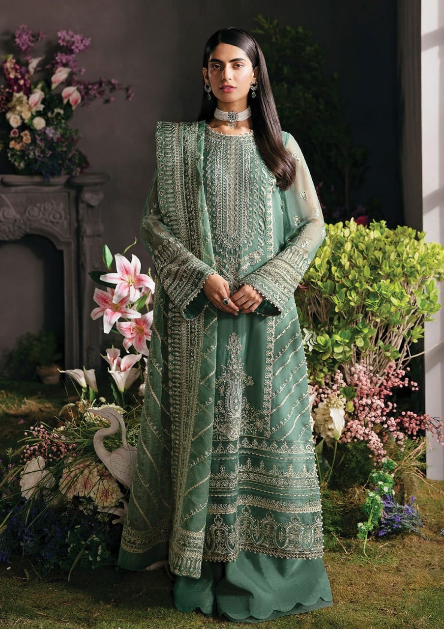 AFROZEH GREEN FORMAL COLLECTION 3PC DRESS