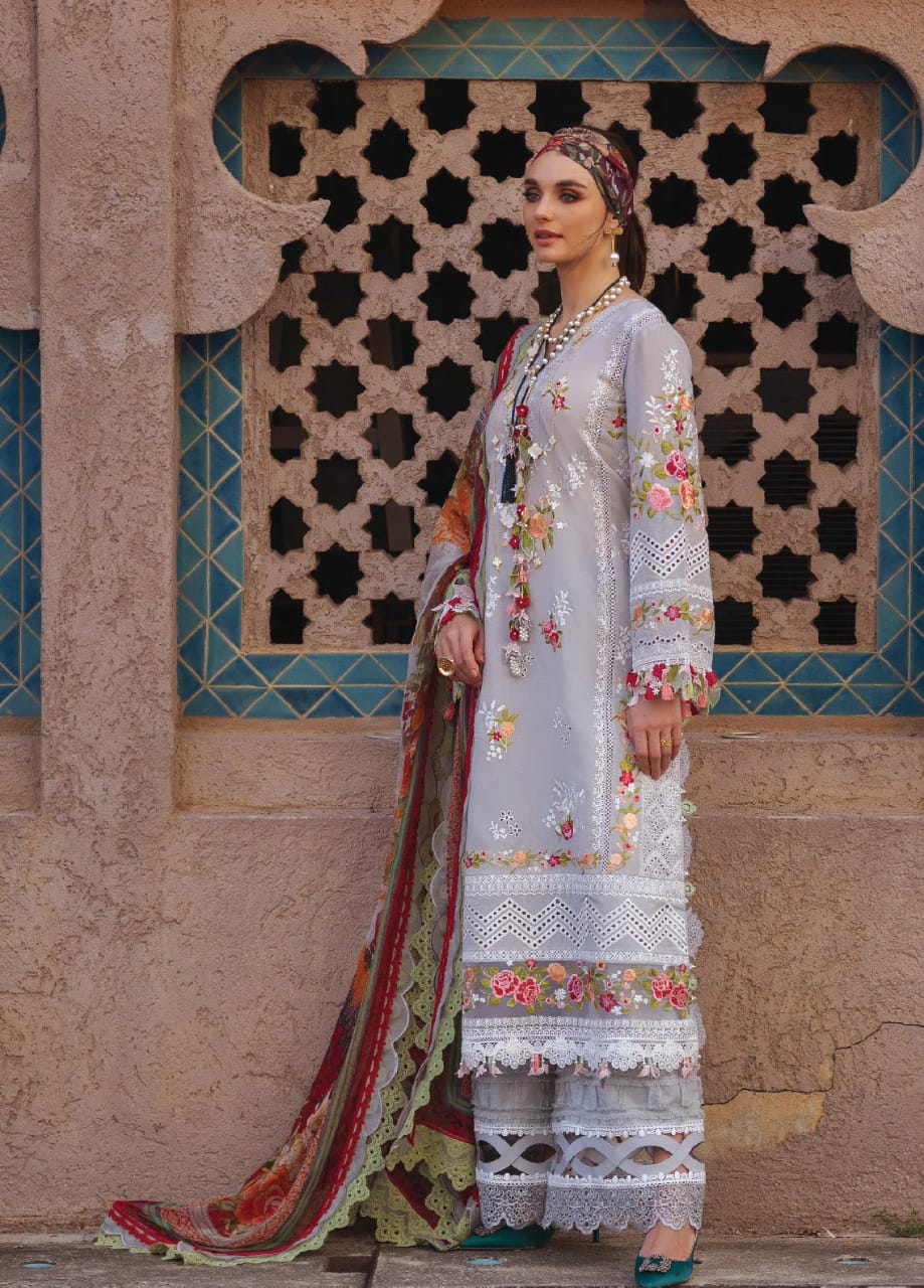 Adan Libas Light Gray Luxury Lawn Embroidery Dress 3pc