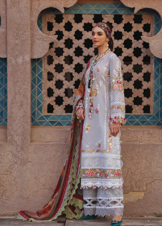 Adan Libas Light Gray Luxury Lawn Embroidery Dress 3pc