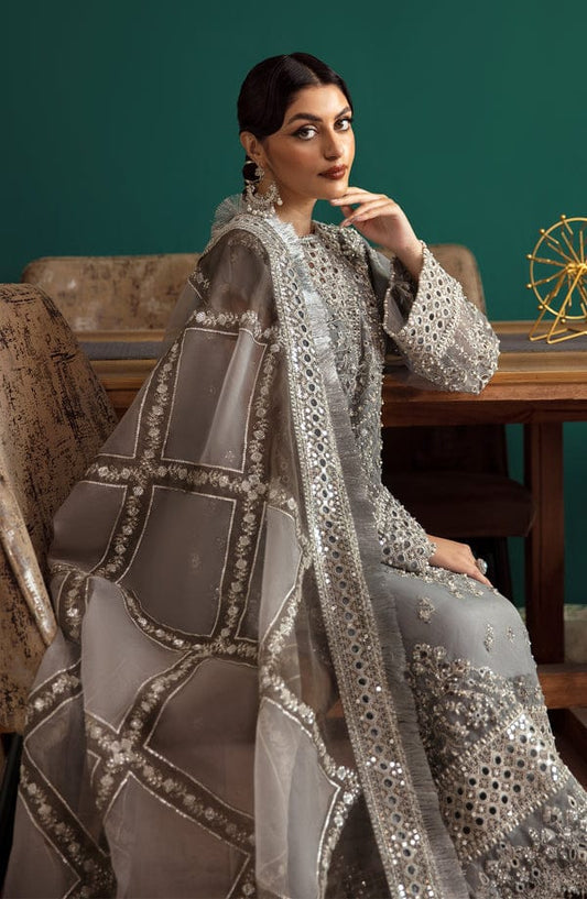 Eleshia Zarin Gray organza Wedding & Formals Collection 3piece Unstitched