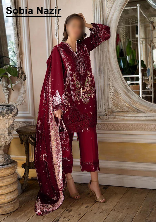 Sobia Nazir Maroon Embroidery Lawn New Arrival 3pc