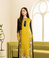 Lulusar Silk Digital Black Yellow 3piece Embroidery Unstitched