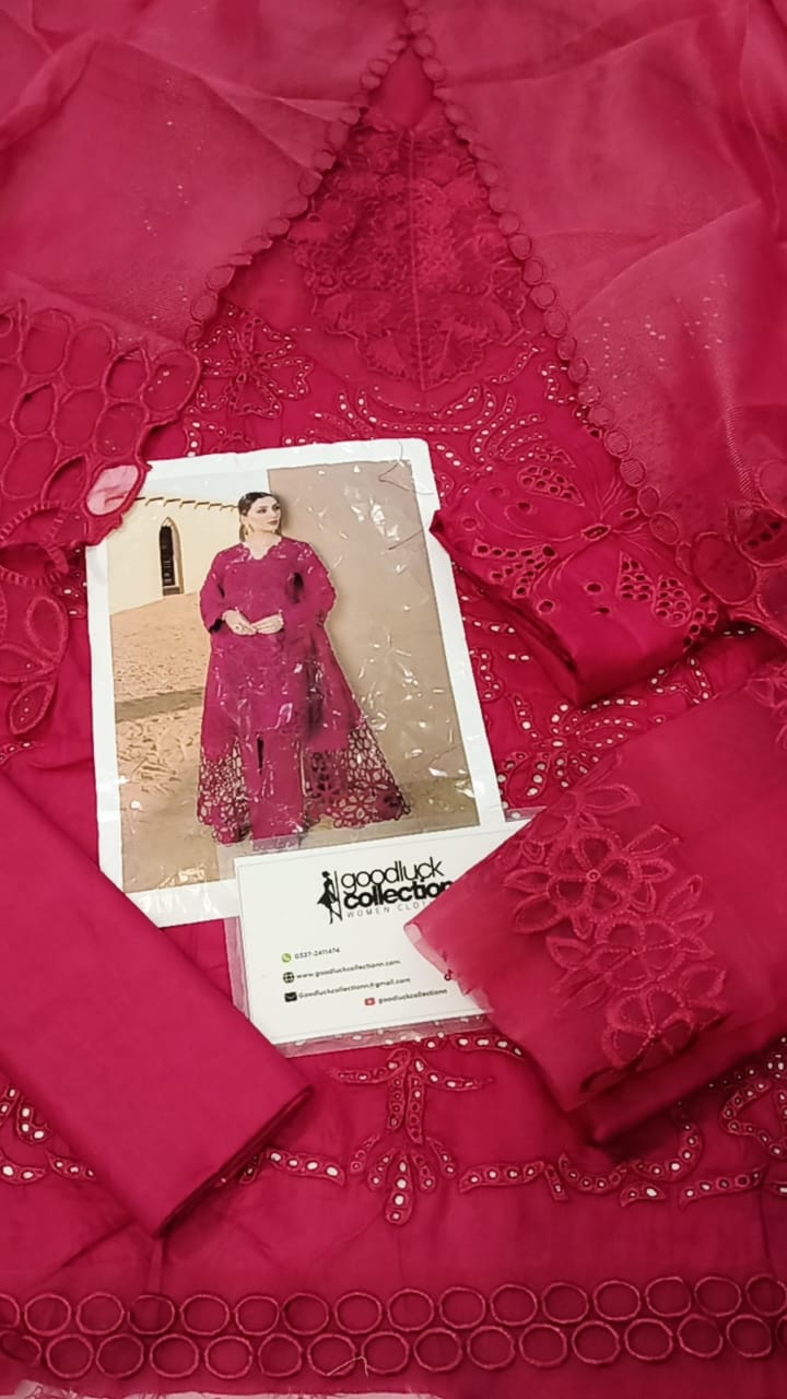 Rang Rasiya Red Luxury Lawn Chikankari 3Pc Unstitched