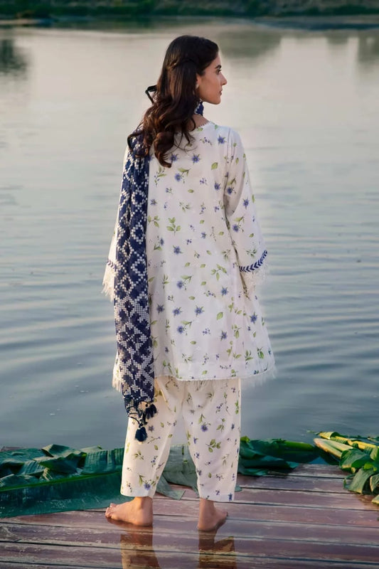 Maria B Off White Digital Pure Lawn Print & Embroidery Dress 3pc