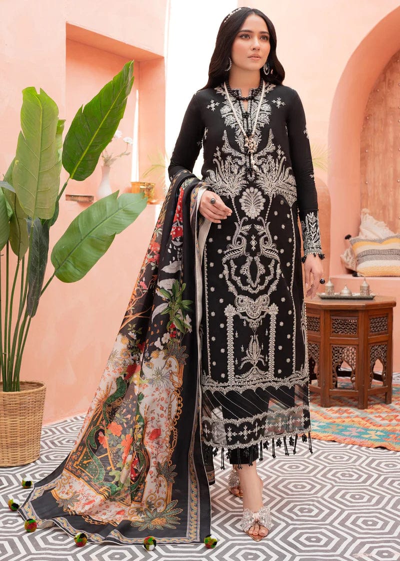 ESHAAL BLACK DESIGNER WEAR EMBROIDERY DRESS LAWN 3PC
