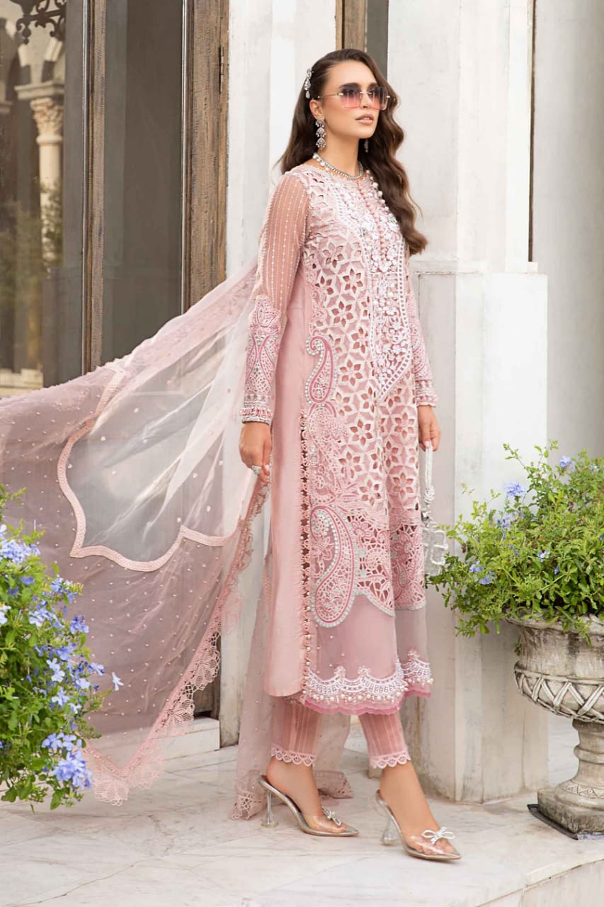 Maria B T.Pink Wedding Collection Chiffon Emb Dress 3piece Unstitched