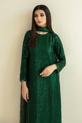 Baroque Botel Green Chiffon Embroidery Party Wear Collection 3piece Unstitched