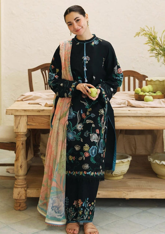 Zara Shajahan Black Lawn Embroidery Dress 3pc Unstitched