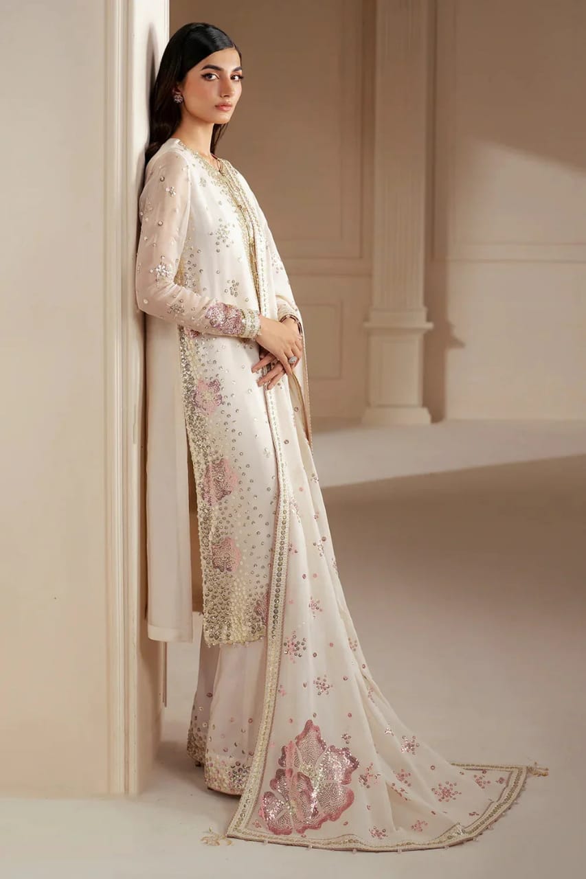 Jazmin Cream Luxury Chiffon Embroidery 3piece Unstitched
