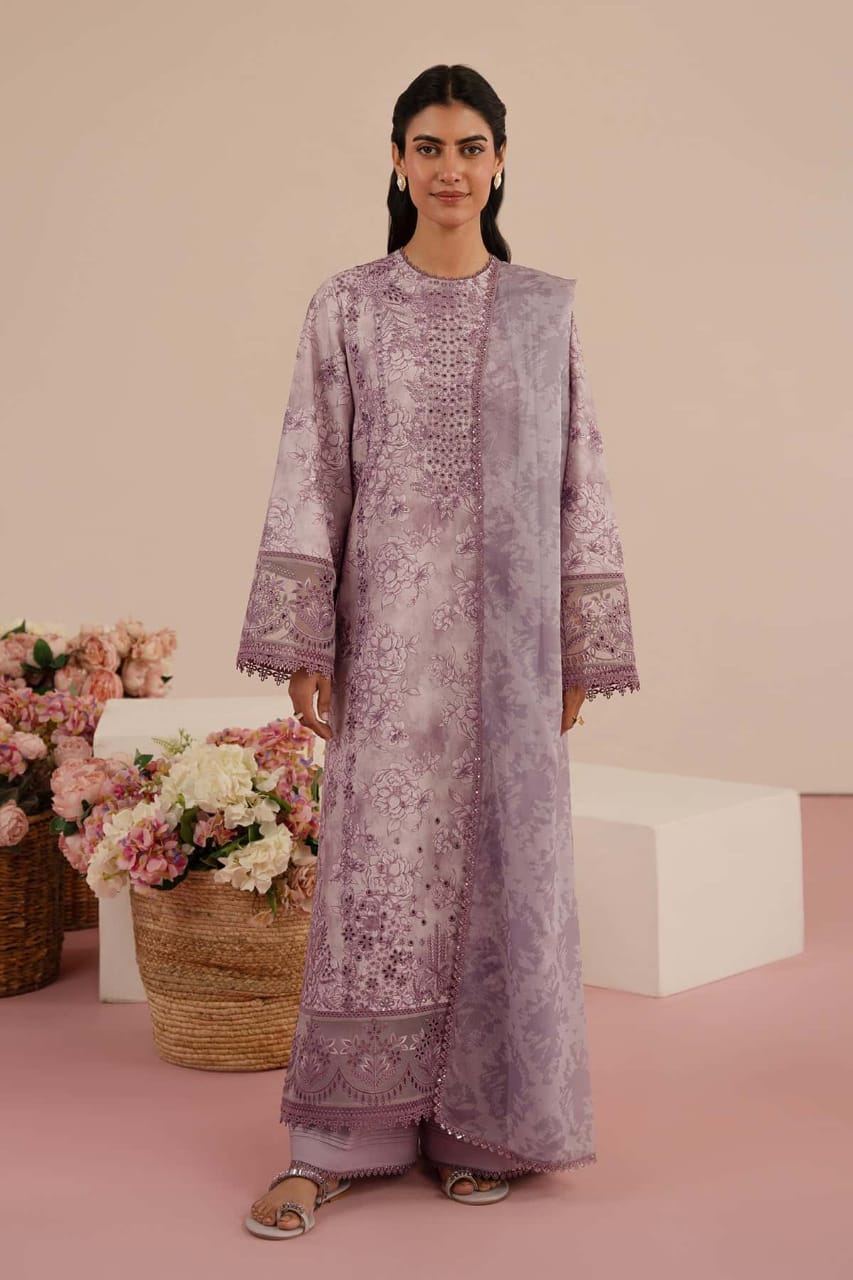 Afrozeh Light Purple Lawn Embroidery 3pc Unstitched