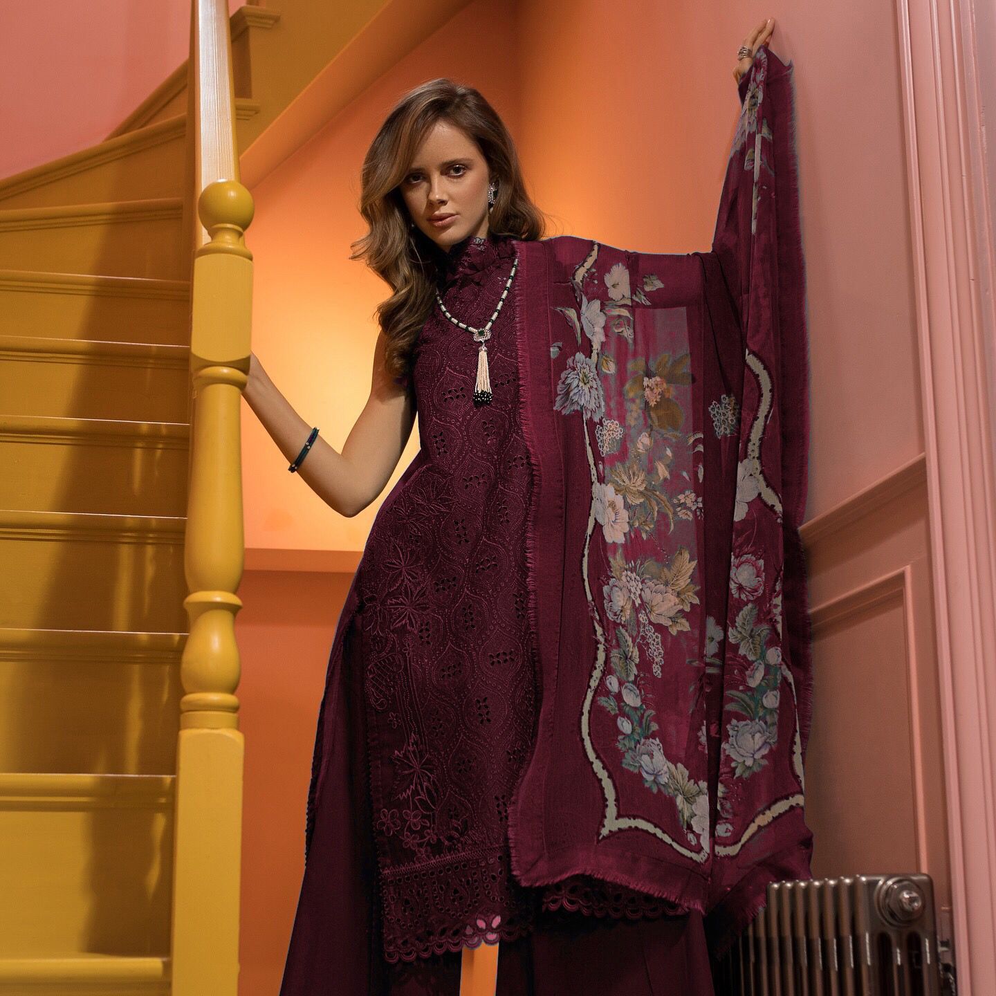 SOBIA NAZIR MAROON CHIKANKARI LAWN EMBROIDERY DRESS