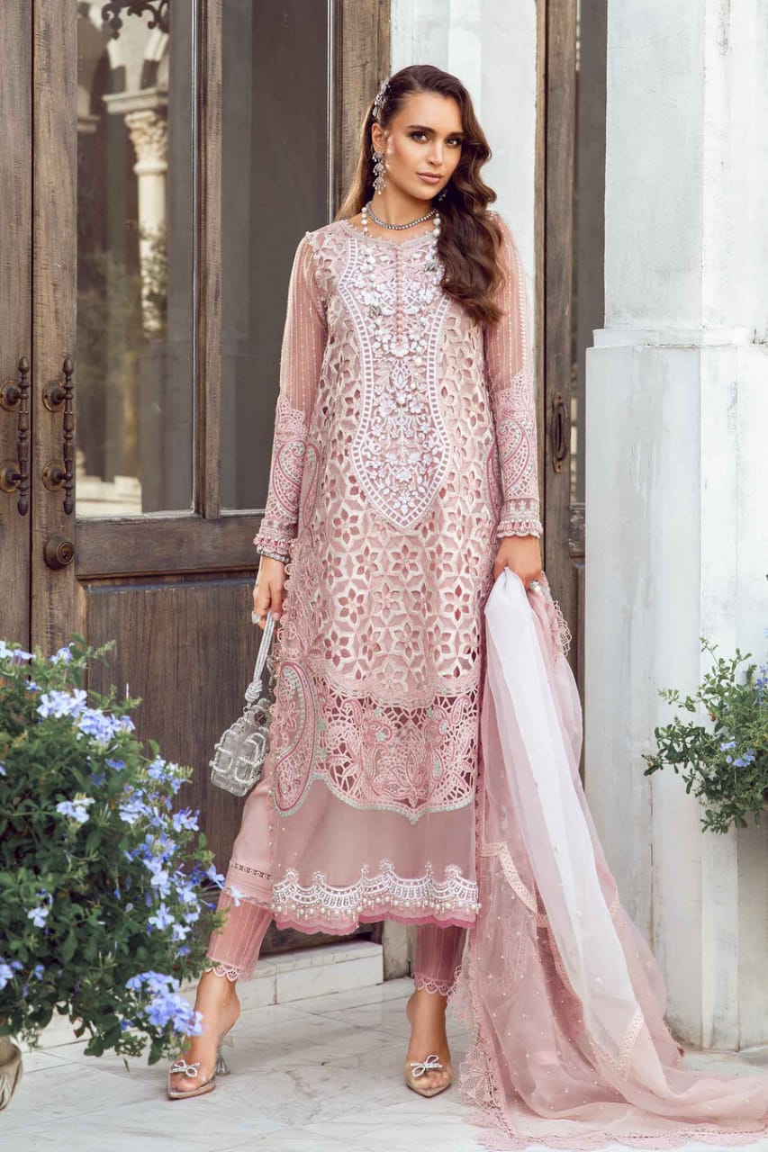 Maria B T.Pink Wedding Collection Chiffon Emb Dress 3piece Unstitched