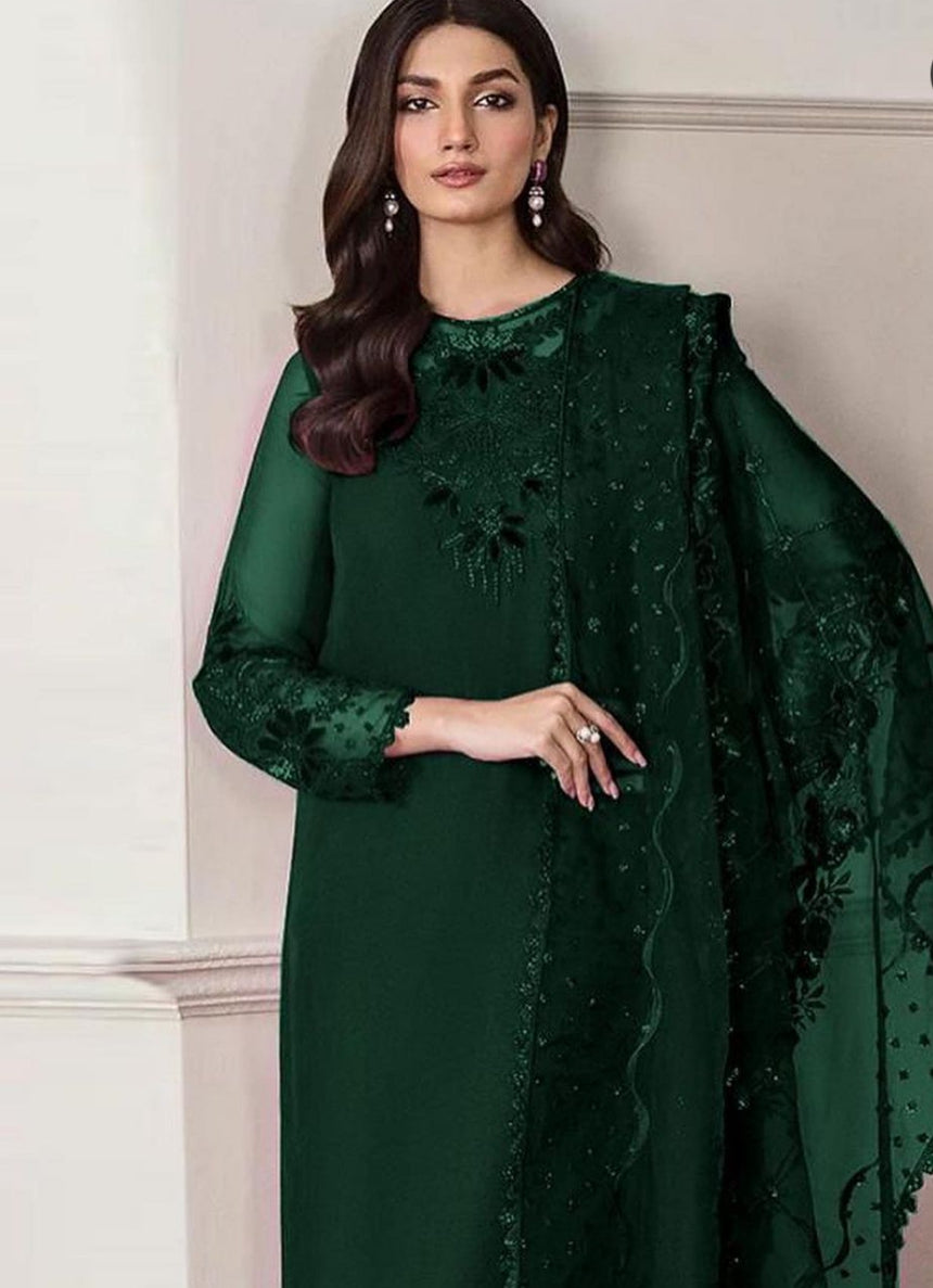 Baroque Green Chiffon Embroidery Collection 3 pc Unstitched