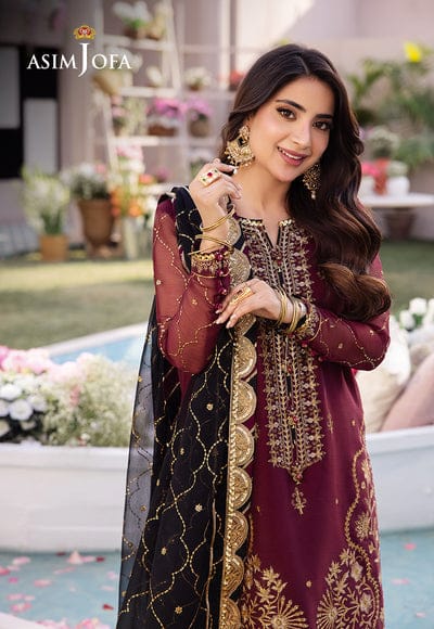 Asim Jofa Maroon Black New Arrival Chiffon Collection 3pc
