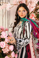 M.B Black & White Stripes New Arrival Lawn Emb 3pc Unstitched
