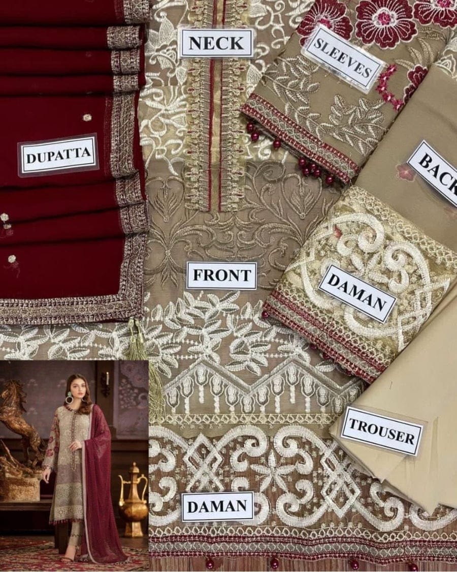 Flossie Latest Chiffon Dress Embroidery 3pc