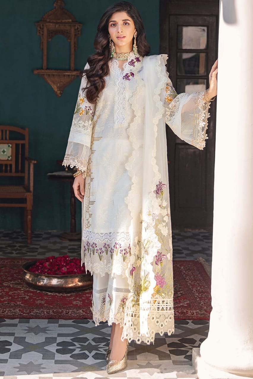 Elaf Cream Luxury Dress Embroidery Chikankari 3pc