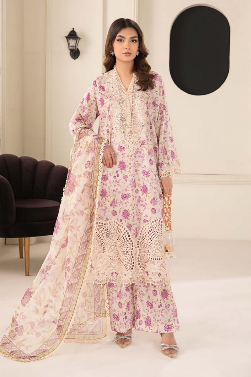 Maria B Peach Pure Lawn Print Embroidery Collection