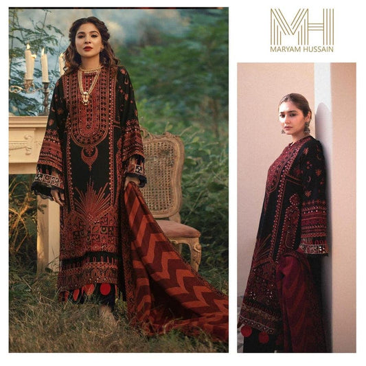Maryam Hussain Black Luxury Lawn Embroidery New Arrival