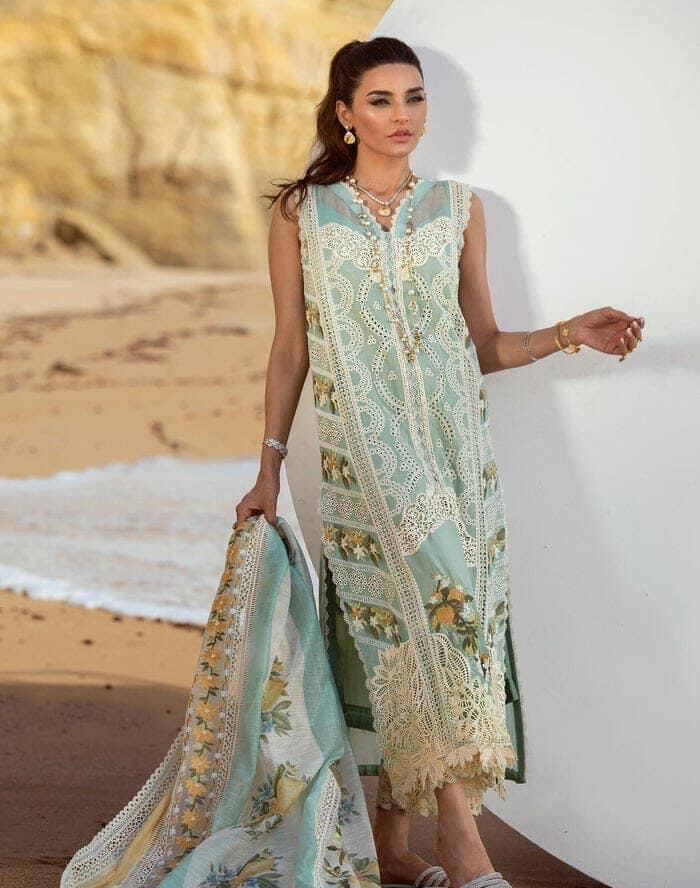 Crimson Green Luxury Lawn Embroidery Chikankari