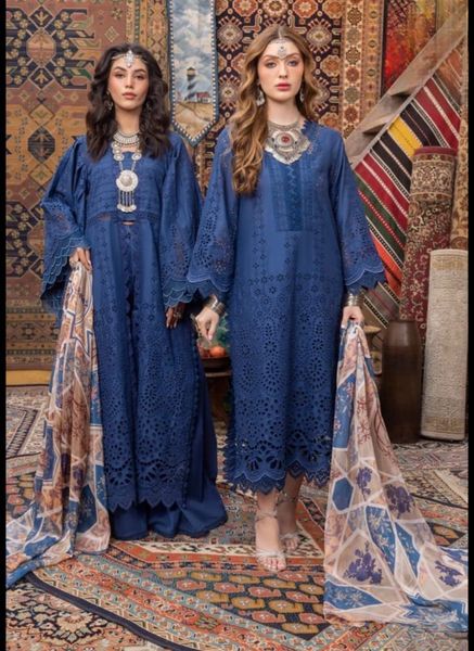 Adan Libas Blue New Arrival Embroidery Chikankari Dress 3pc
