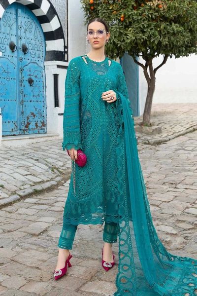 Maria b Green New Arrival Embroidery Chikankari Dress 3pc
