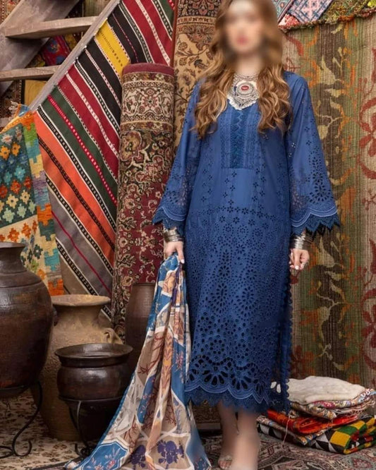 Adan Libas Blue New Arrival Embroidery Chikankari Dress 3pc