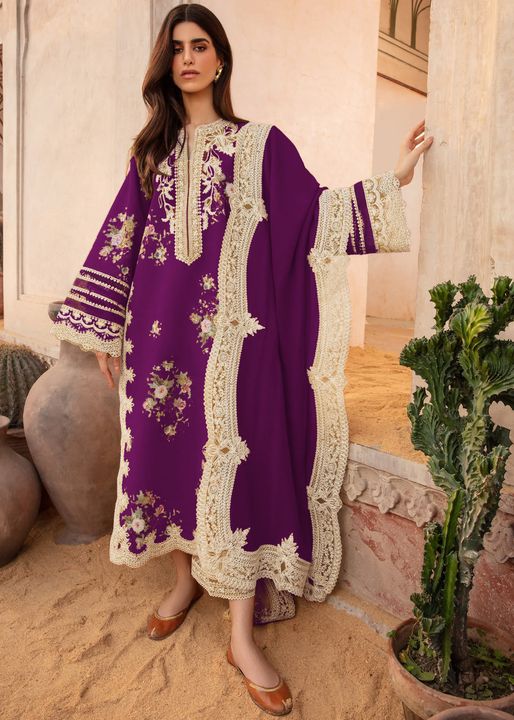 Crimson Purple Chikankari Embroidery Lawn Dress 3pc