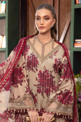 Maria B Mprint Maroon Pure Lawn Embroidery New Arrival 3PC
