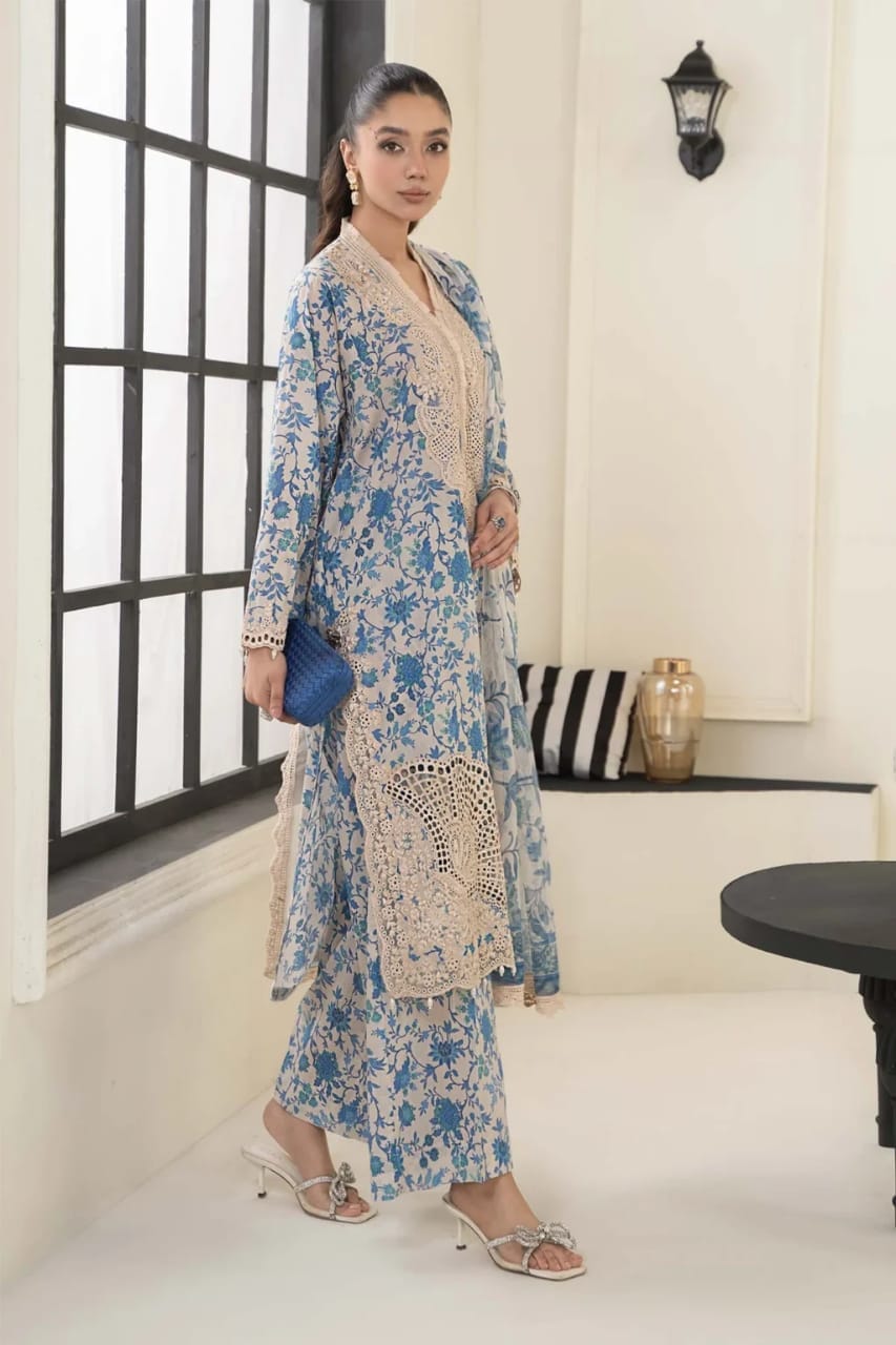 Maria B Sky Blue Pure Lawn Print Embroidery Collection