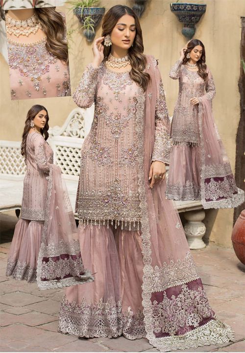 Imrozia T Pink Wedding Collection Hand Work Gharara Dress