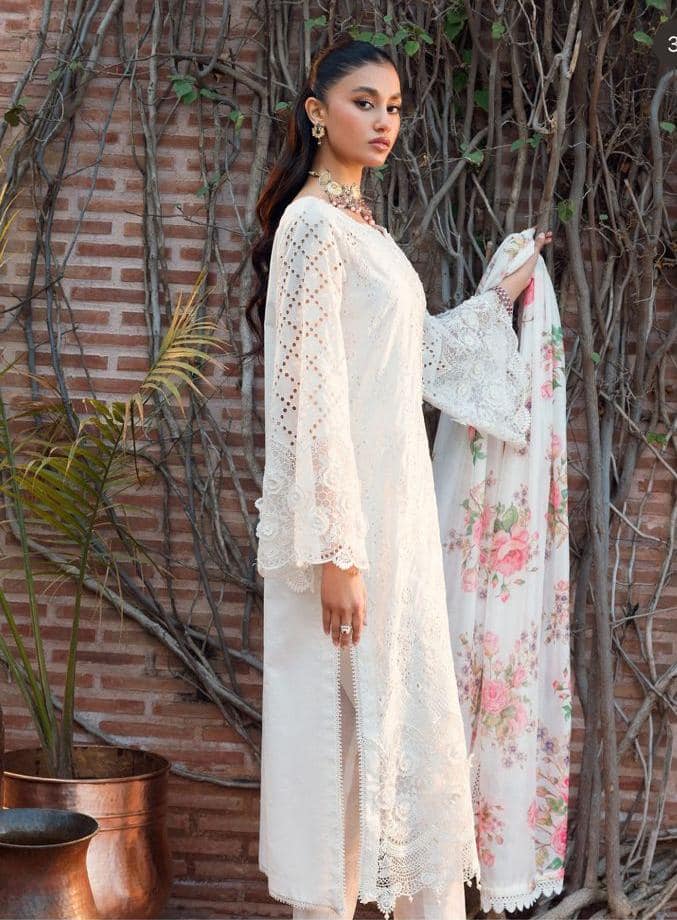 Motifz Off White Lawn Shifli Chikankari Dress 3pc
