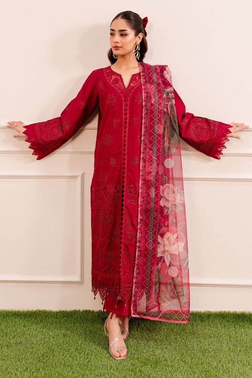 Nureh Red Chikankari Lawn Embroidery Collection