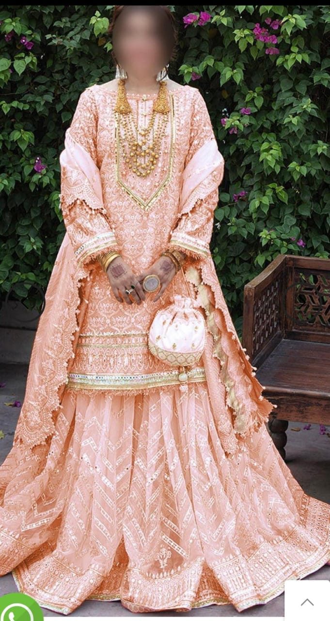MNR Wedding Collection Peach Gharara Dress