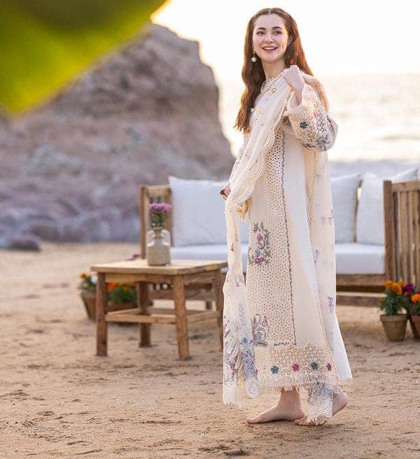 Qalamkar Cream Luxury Dress Embroidery Collection Unstitched