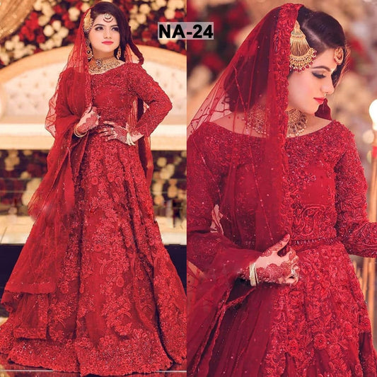 Designer Wear Wedding Collection Red Net Fabric Maxi