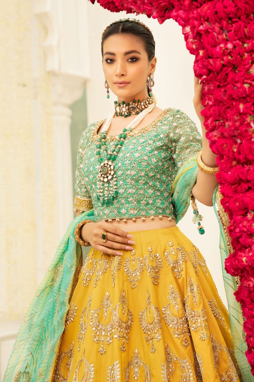 Maria B Lemon Green Wedding Collection Maxi Hand Work