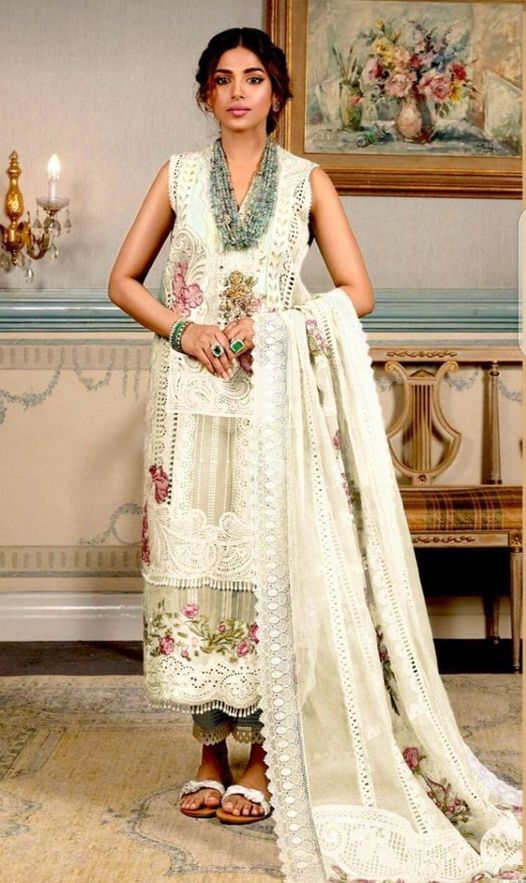 Crimson Cream Luxury Lawn Chikankari Embroidery Dress