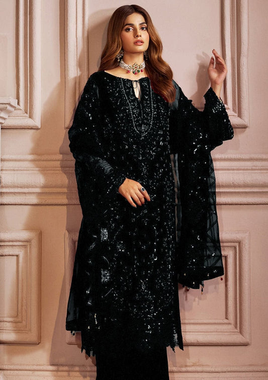 Emaan Adeel Black Wedding Collection Soft Net Hand Work