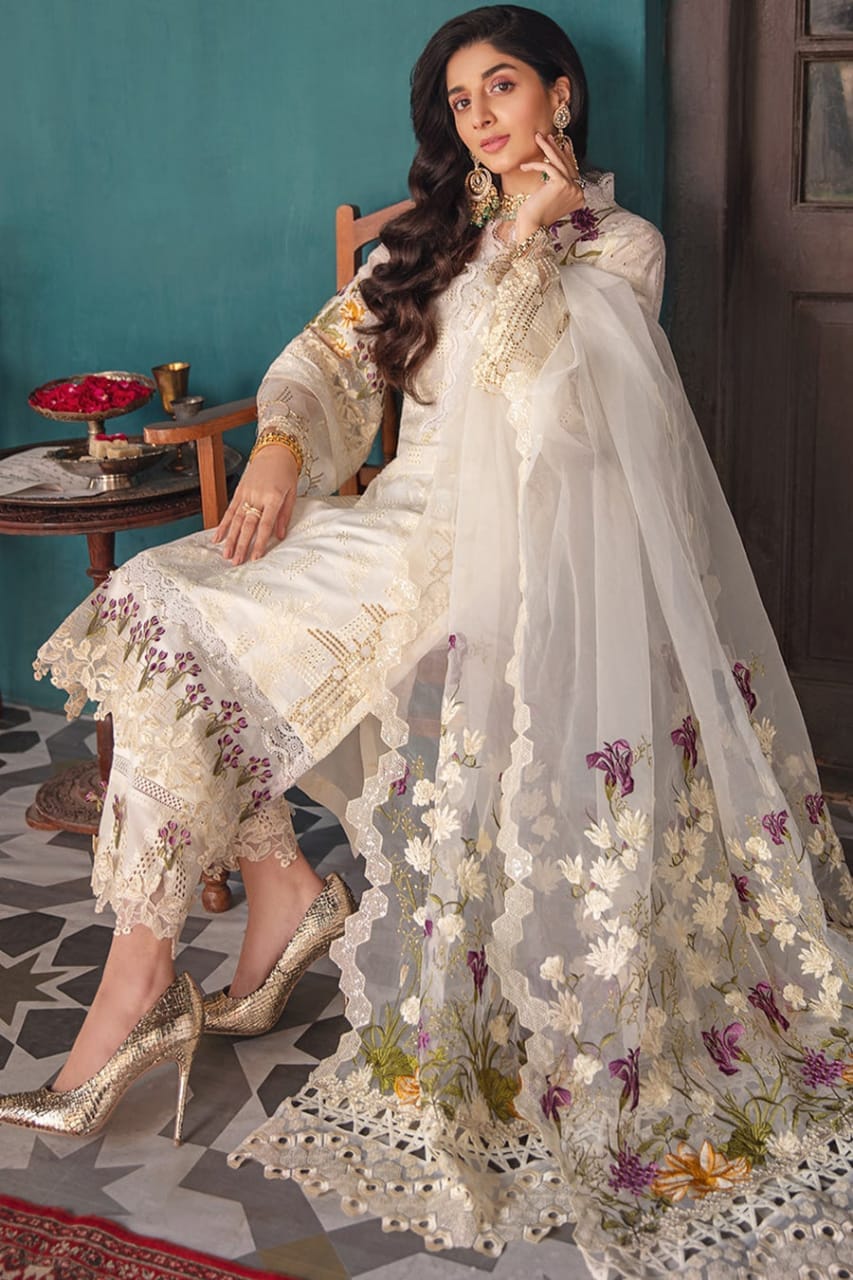 Elaf Cream Luxury Dress Embroidery Chikankari 3pc