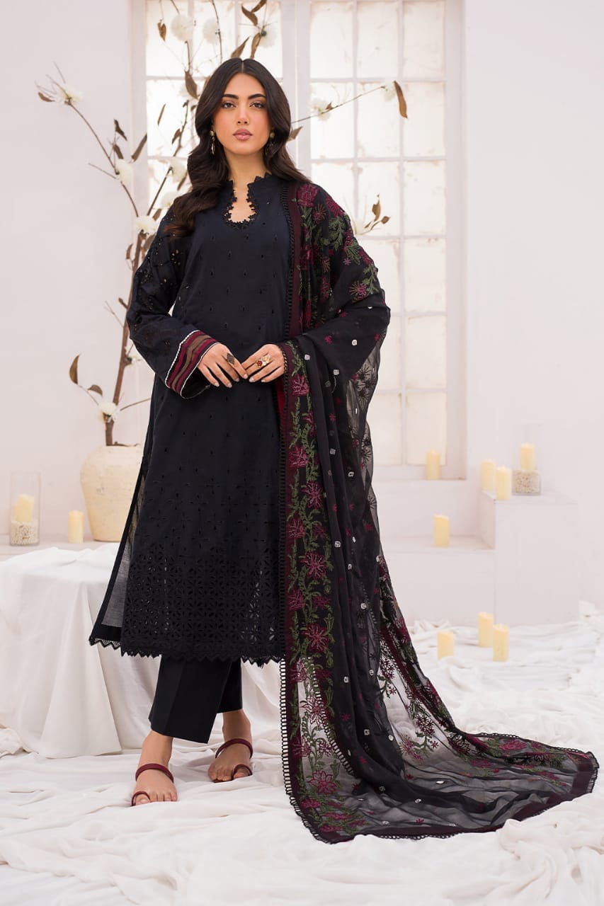 IZNIK Black Shifli Chikankari Lawn Embroidery Suit 3pc