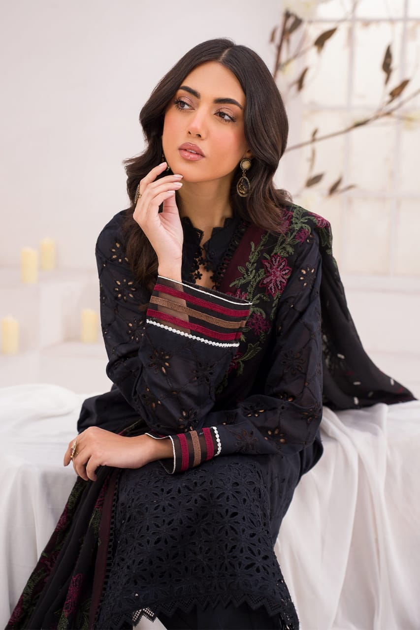 IZNIK Black Shifli Chikankari Lawn Embroidery Suit 3pc
