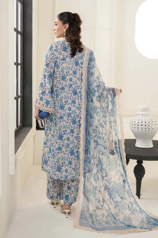 Maria B Sky Blue Pure Lawn Print Embroidery Collection