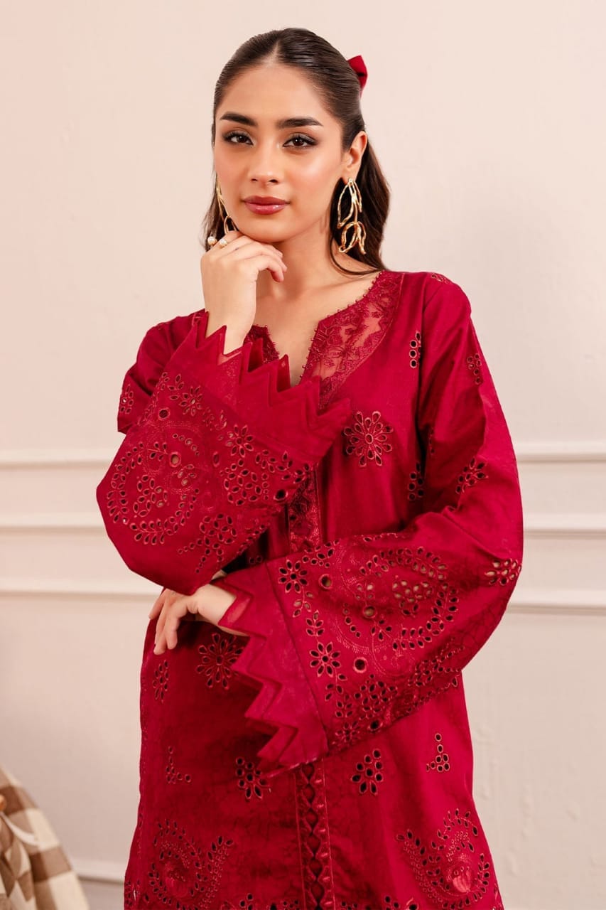 Nureh Red Chikankari Lawn Embroidery Collection