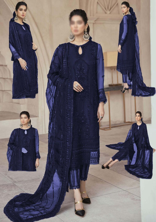 Gulaal Blue Formal Collection Soft Net Hand Work 3pc