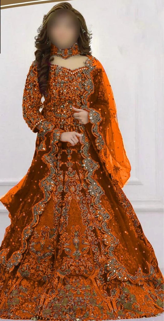 Kashee Wedding Collection Soft Net Maxi Orange