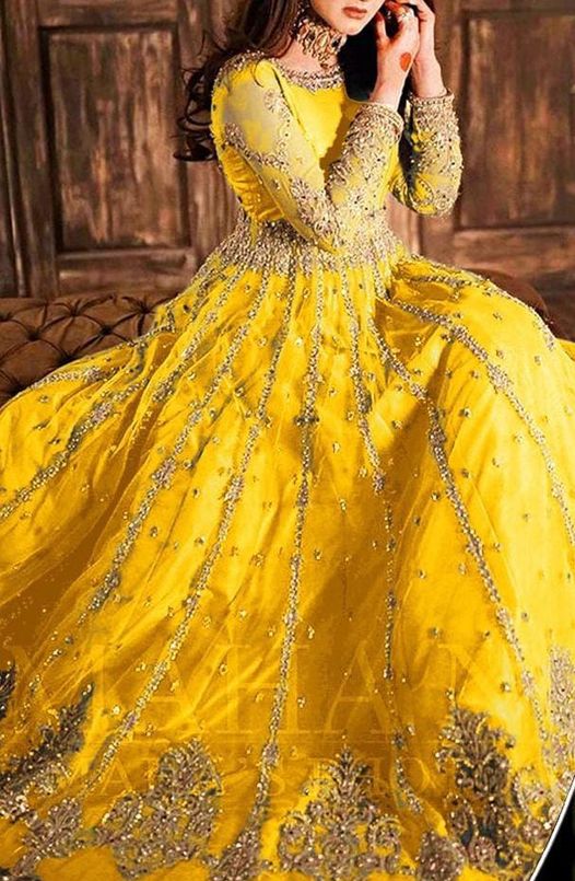 Hira Mani Yellow Wedding Collection Soft Net Maxi