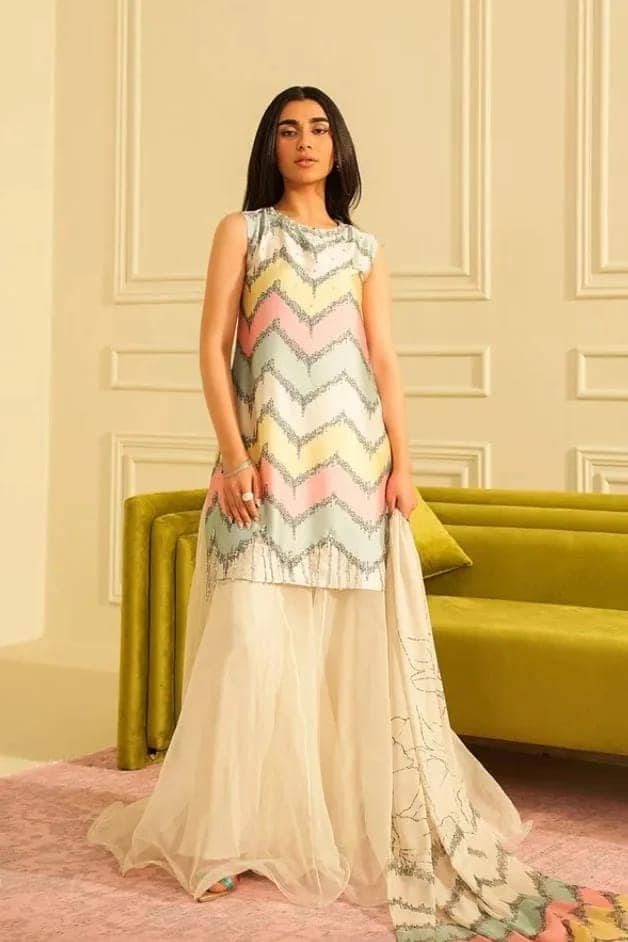 Lulusar Multi Silk Embroidery Dress Hand Work 3pc